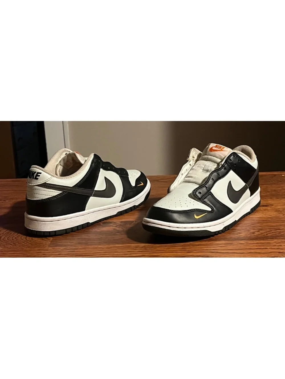 Nike Dunk Low Black Bright Mandarin Mini Swoosh Size 6.5Y